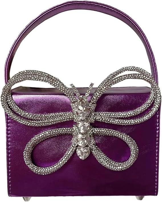 Small Evening Bag Clutch Purses for Women Butterfly Rhinestones Tote Purse Sparkling Handbag Bags(Adarkpurple)