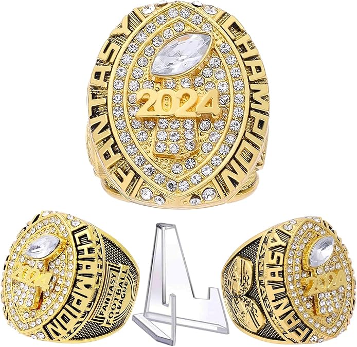 2024 Fantasy Football Championship Ring | Heavy FFL Champion Ring | Gold Silver Tone Plated Award Trophy for Fantasy Football League Winner