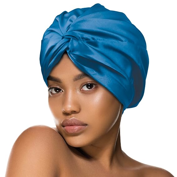 Donna Reversible Silky Satin Sleep Turban Day & Night Turban 1PC for Curly Hair Straight Hair All Hair Textures Fashion Headwrap (Cobalt)