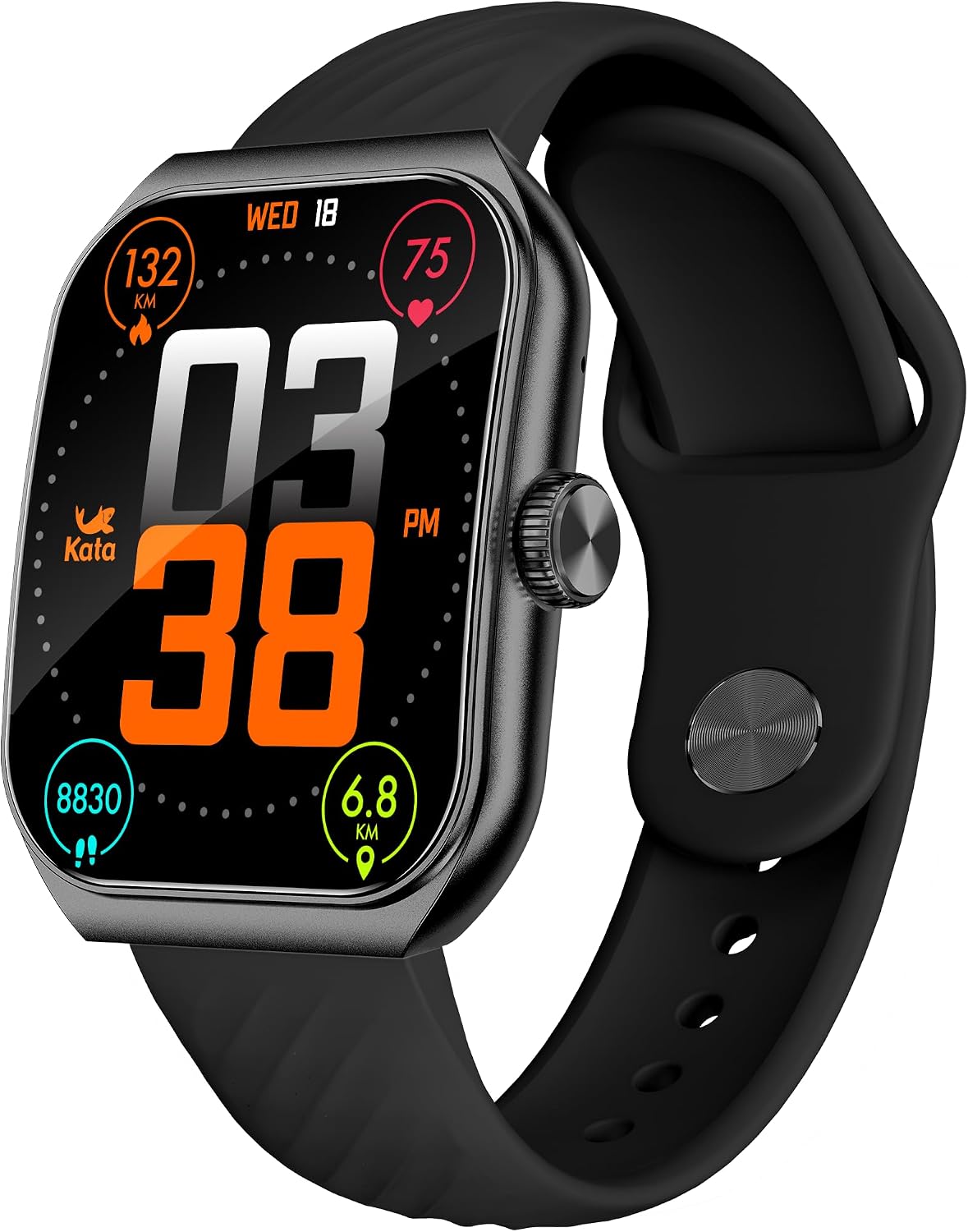 Kata Smart Watch AnswerMake Call, 1.85” AMOLED, Fitness Tracker Heart RateSpO2StressSleep Monitor, CaloriesPedometer, IP68 Waterproof, 100 Sports Mode for Android iOS, Black