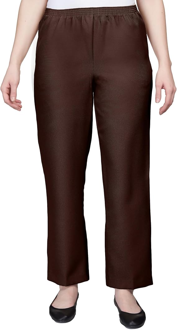 Alfred Dunner Women's Petite Solid Medium Pant Size 10P Brown