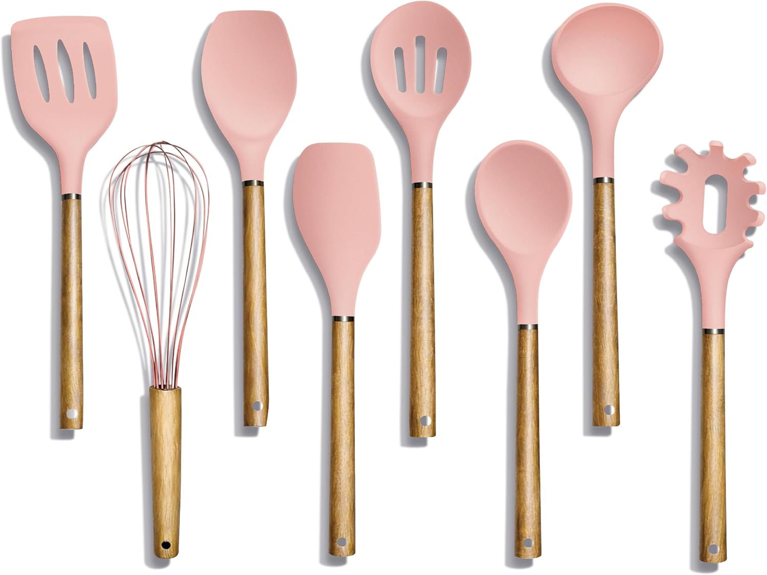 Country Kitchen Silicone Cookware Set of 8 Kitchen Utensils Set of Kitchen Utensils Easy Cleaning Wooden Kitchen Utensils Non-stick CookwareKitchen GadgetsSpatula Set Pink
