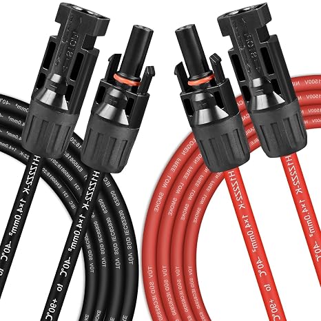 4mm² Solar Panel Extension Cable 5M/16FT, Solar Cable Extensions Wire‌, Solarpanel Connector Cables Waterproof IP68 with Female and Male Connectors Panels Connectors Cables Wires Adapter (Red + Black)
