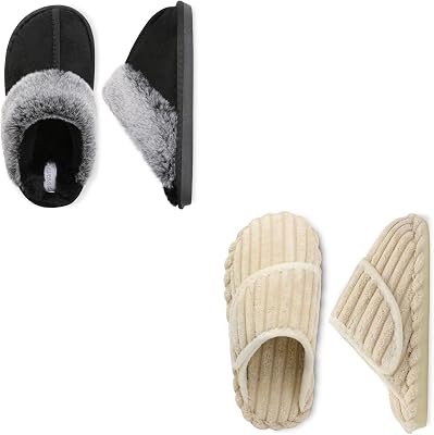 Besroad Kids Slippers Girls Boys Fuzzy House Slippers Black and Beige Size Big Kid 4-5