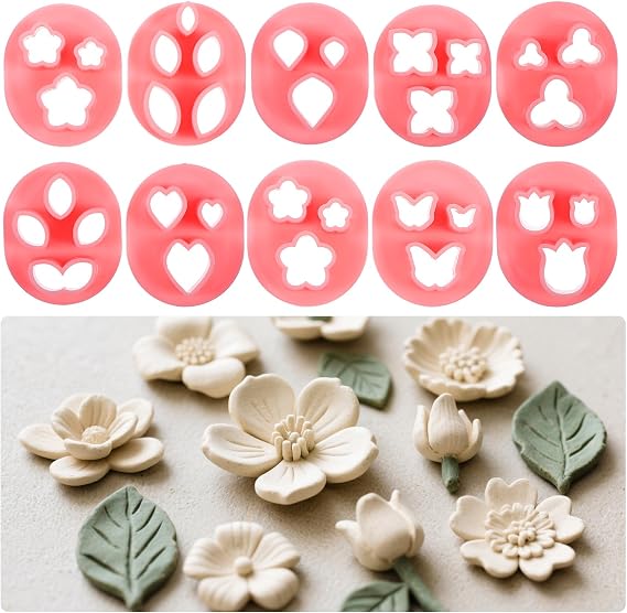 10Pcs Flower Polymer Clay Cutters, 10Shapes Mini Floral Clay Cutters