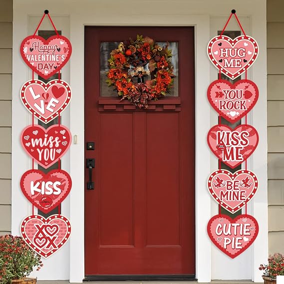 Heart Banner Decorations - Conversation Hearts Hanging Porch Sign Banner Heart Garland Wedding/Valentines/Anniversary/Engagement/Birthday Party Decorations