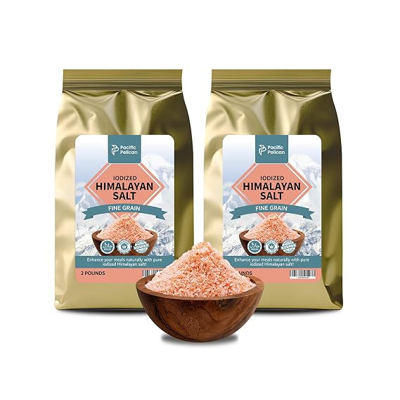 Pacific Pelican Iodized Himalayan Pink Salt | Fine Grain, Unrefined, Pure Rock Salt | 2 Pounds | Pack of 2 | 100% Natural & Organic for Cooking, Seasoning & Wellness