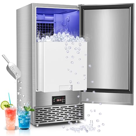 Under Counter Ice Maker, Ice Maker Machine Commercial, 122Lbs/24H with 35lbs Storage Bin, 40Pcs Cubes in 10Mins, Built in Ice Machine for Home Office Commercial