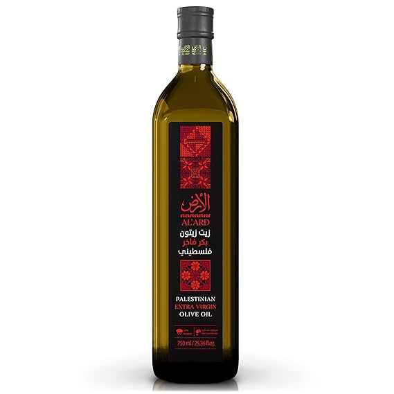 Al'ard Palestinian EVOO Cold Pressed Extra Virgin Olive Oil - 25.33 Fl Oz | Low Acidity, Fruity Aroma, Smooth Balanced Taste, No Additives or Preservatives, Perfect for Drizzling, Dipping, and Salads
