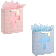 Sawnfay Pink Gift Bag - 10" x 5" x 13" + Blue Gift Bag, Baptism, Christening, First Communion