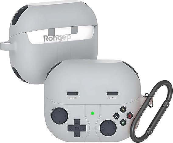 Rongep [Retro-Gamepad] Samsung Galaxy Buds 3-Pro-3 FE için Kulaklık Kılıfı Darbe Emici Köşe Korumalı Buds 3 Pro Koruyucu Yumuşak TPU Oyun Konsolu Görünümlü Buds 3 Pro Kılıfı (Açık Gri)