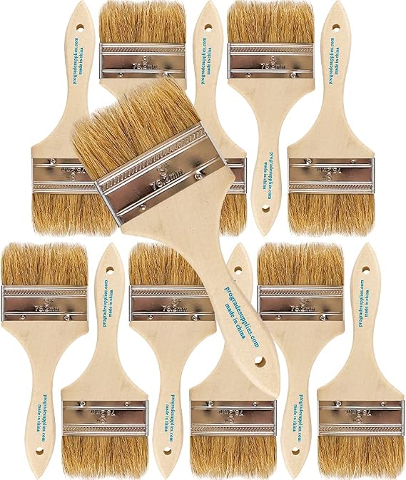 Pro Grade 3" Chip Brushes, Disposable Paint Brushes, for Epoxy, 12 Pack | Natural bristle, wood handle | DIY Pack | For Resin & Deck Coatings | Cabinets, Furniture, Fences