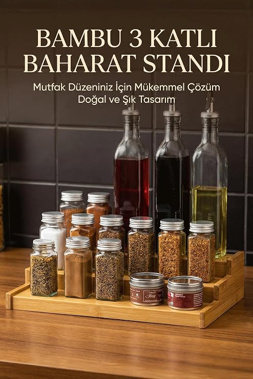 3 Katlı Bambu Stand Organizer, Baharatlık Düzenleyici