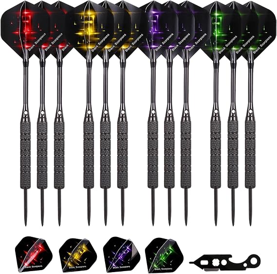 GWHOLE 12 Pack Darts Set,Steel Tip Darts with Extra Dart Flight Wrench,18g | 4 Players Together,Home Set,for Dartboard Beginners Indoor Recreational Activities