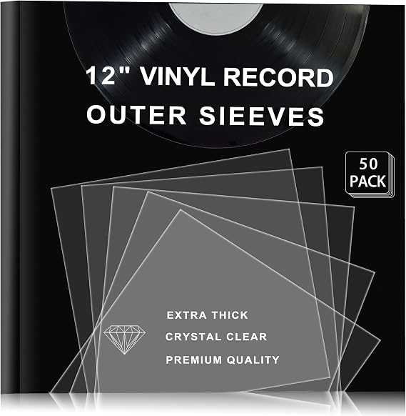 Vinyl Record Outer Sleeves 50 Pack Crystal Clear 3+ Mil High-Density Covers for 12" LP Albums | Acid-Free, Static-Resistant Technology | Archival Quality for Dust, Dirt & Scratch Prevention