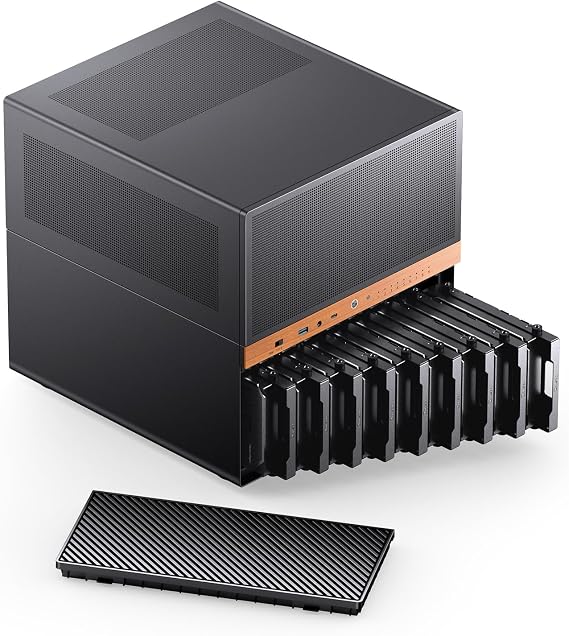 JONSBO N6 NAS Case, Micro ATX Pc Case,9HDD/SSD Drive Bay (hot-swap),Support 3 Power Supply Installation Positions,ATX/SFX PSU,with 2 Fans Pre-Installed,GPU305mm,Multi-Fan Position, Supporting 240AIO