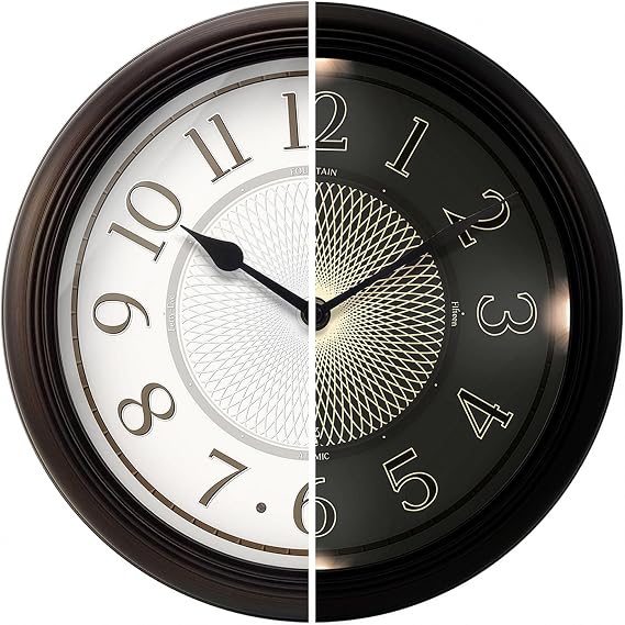12.6" Galaxy Illuminated Atomic Analog Wall Clock,Bronze | Night Light Wall Clock with Smart LED Sensor,Battery Operated, Accurate & Easy to Read for Bedroom,Kitchen, Home Office