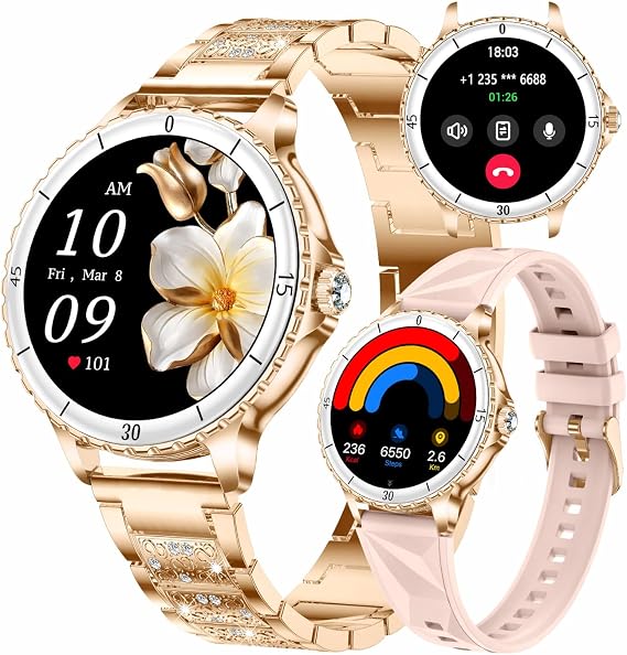 Smart Watch for Women, 1.27" HD Display,Answer/Make Calls, IP68 Waterproof Sports Women's Smartwatch, Fitness Tracker,Heart Rate Monitor, Pedometer Compatible with Android & iOS (Rose Gold)
