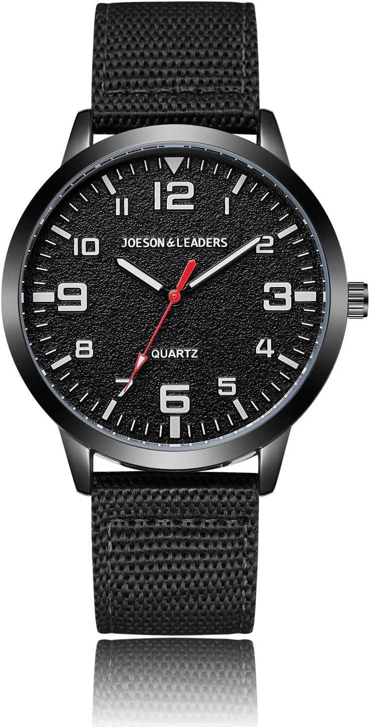 joeson leaders wrist watch 3 atm waterproof outdoor unisex watches casual quartz sports watch with nylon  leather strap black strap