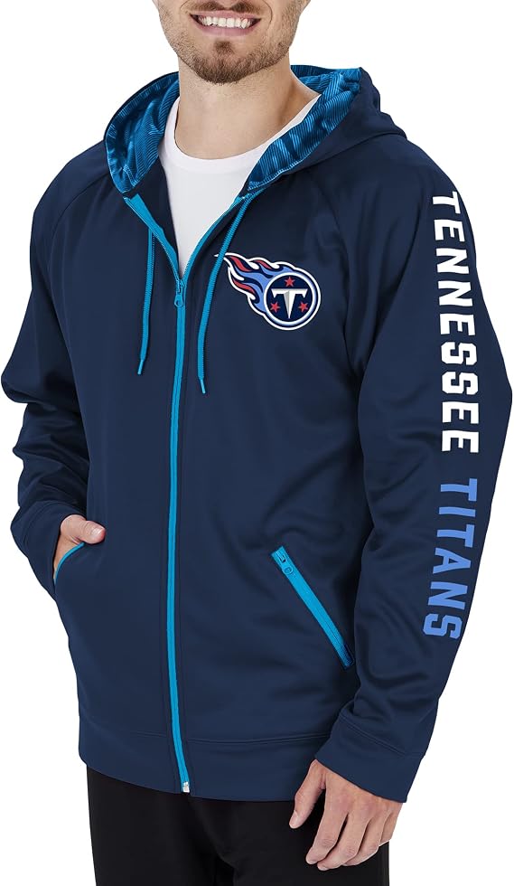 Zubaz Men's NFL Team Color Full Zip Hoodie with Camo Lines Details, Football Hooded Sweatshirt