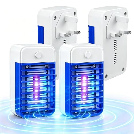 Bug Zapper Indoor, 4 Pack Electric Fly Trap Zapper and Mosquito Killer Lamp with UV Light, Powerful Insect Pest Zapper for Gnats Moths and Flies for Home, Kitchen, Living Room, Bedroom (Dark Blue)