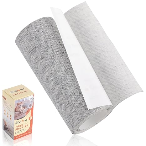 Cahomo Fabric Repair Patches, Self-Adhesive Linen Patch,10x160 cm Patches for Furniture, Canvas Patch Sofa Kits Couch Various Fabrics & Decorate Medium grey