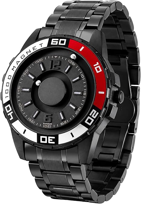 EUTOUR Mens Watches Men Magnetic Watches PVD Dial Swiss Quartz Watch Stainless Steel Strap Dial 40mm