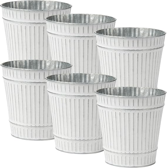 Briful 4.7" Galvanized Tin Planter Galvanized Metal Pail Rustic Decorative Metal Buckets Vintage Style Country Wedding Home Table Centerpiece Decorations Set of 6