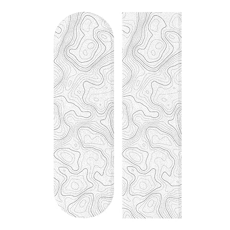 Topographic Map White Grip Tape Black Lines Contour Geographic Skateboard Grip Tape 33x9 inch Non-Slip Sandpaper Tape, Grip Tapes for Skateboard Longboard Roller Board Stair Treads