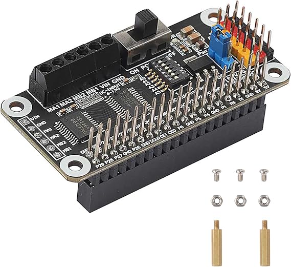 Motor and Servo Driver HAT for Raspberry Pi Zero/Zero W/Zero WH/2B/3B/3B+/4B, Adopting Dual Chips PCA9685+TB6612, Drive Two DC Motors