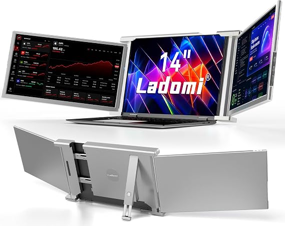 Ladomi Laptop Screen Extender, 14.1" Triple Screen Laptop Monitor Extender