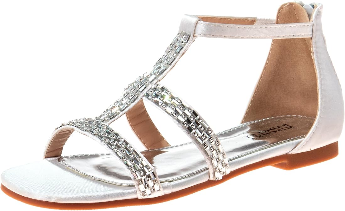 Badgley Mischka Toddler Girls Sandals - Kids Dress Shoes Slip-On Party Open Toe Flat Sandal Rhinestone Strappy Glitter (Zipper Gladiator Ankle Buckle) (Little Kid/Big Kid)