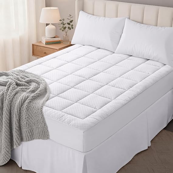 OLANLY Twin Quilted Fitted Mattress Pad, Down Alternative Fill, White