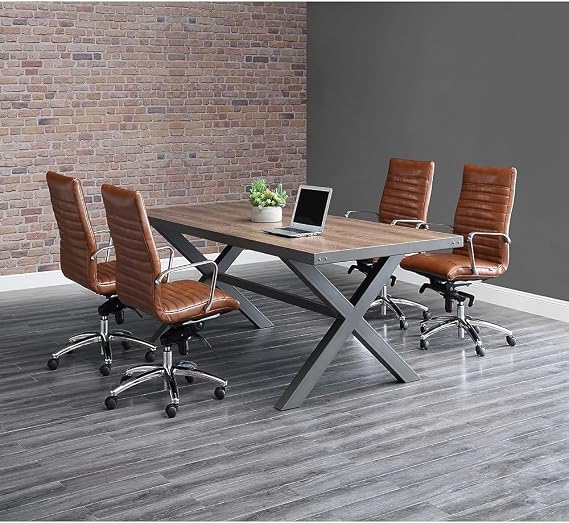 NBF Rivet Eight Seat Conference Tables - Laminate Conference Room Tables - Durable Office Meeting Table - Training Tables for Brainstorming Collaboration Sessions (96" W x 42" D, Charcoal, Oak, Red)