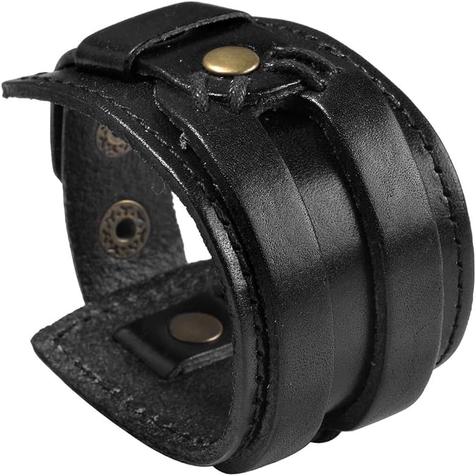 Zysta Wide Wrist Cuff Bracelet Punk Gothic Biker Mens Genuine Leather 7.5"-8.3" Unisex Cool Wristband Bangle Rocker Cosplay Costumes Black, Brown