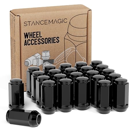StanceMagic 24pcs 14x2 Closed End Extended Bulge Lug Nuts, Black