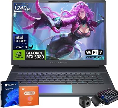 Alienware 16 Area-51 Gaming Laptop 2025, NVIDIA RTX 5080, Intel Ultra 9 275HX, 64 GB DDR5, 4 TB SSD, 16 QHD 240Hz 500Nits, 4K Camera, Wi-Fi 7, One-Handed Keyboard, Windows 11 Pro