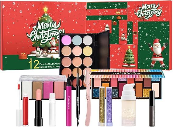 Christmas Countdown Gift Box - Makeup Advent Calendar Countdown to Christmas Calendar Cosmetic Kit Cosmetic Starter Makeup Set 24 Days Christmas Countdown Calendar Set for Teens