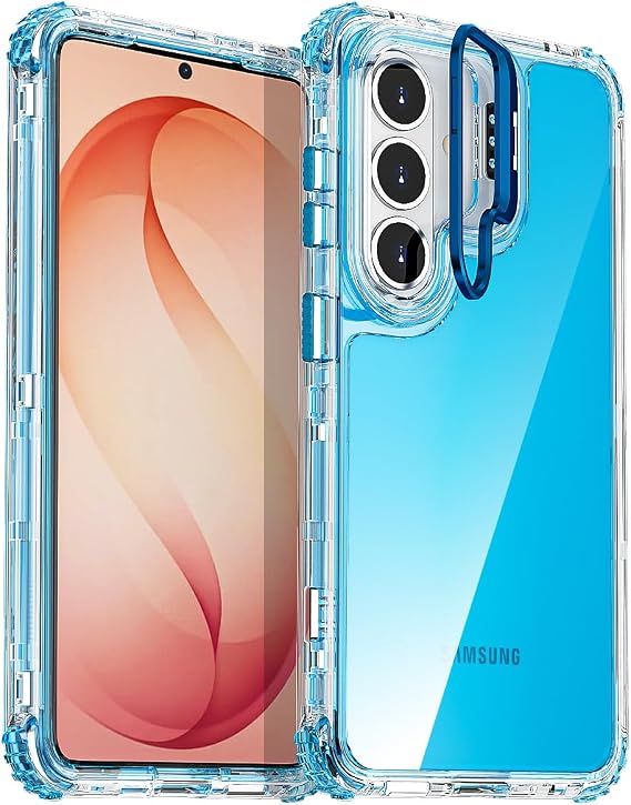 AICase for Samsung Galaxy S26 Clear with Metal Camera Heavy Duty Drop Protection Full Body Rugged Shockproof/Dust Proof Triple Layer Transparent Military Protective Tough Cover for S26 2026_Blue