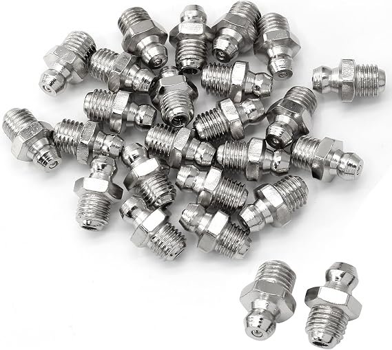 25pcs 8mm x 1mm M8 Male Thread Straight Hydraulic Grease Fitting Assortment Kit Zerk Nipple Nozzle Fittings for Excavators