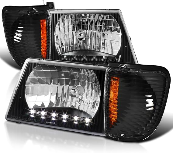 SPEC-D TUNING Black Housing Clear Lens LED Strip Headlights + Corner Lights