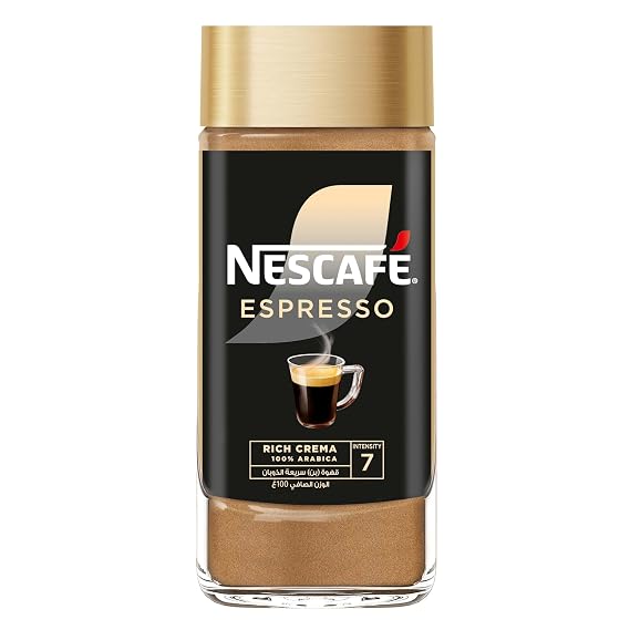 NescafA NESCAFE Gold Espresso 100% Arabica Aroma Intense Instant Coffee Beans Beverages for a Perfect Day Start Jar 100 gm, Brown