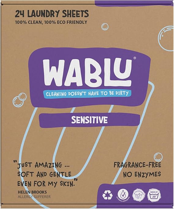 Fragrance Free Laundry Detergent Sheets | Non-BIO (no enzymes) | Hypoallergenic | For use with sensitive skin and delicate fabrics | 24 Washes