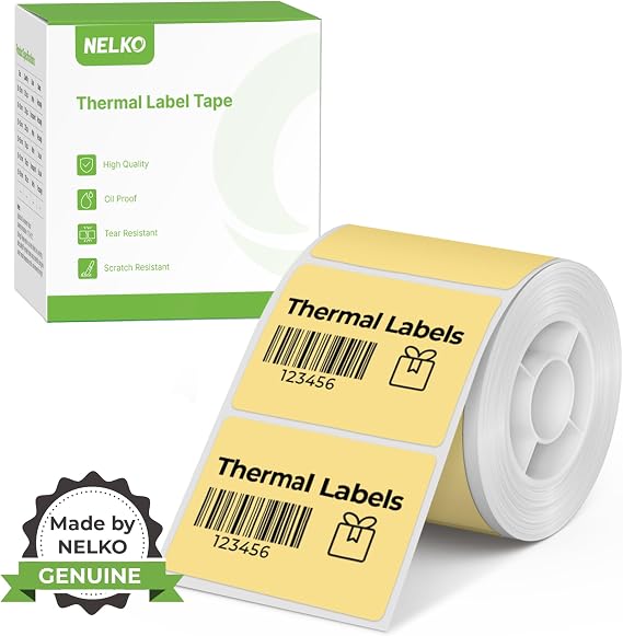 Nelko Thermal Labels for PM220, 1.57'' x 1.18'' (40x30mm), 230 Self-Adhesive Thermal Paper, Yellow, Waterproof, Multi-Purpose, No BPA & BPS