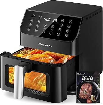 Beelicious Large Air Fryer, 12-in-1 Digital Airfryer with Window, 5.8Qt, 40+ Recipes, Flavor-Lock Tech, Dishwasher Safe,Shake Reminder, Compact, Quiet, Nonstick Air Fryers. Black