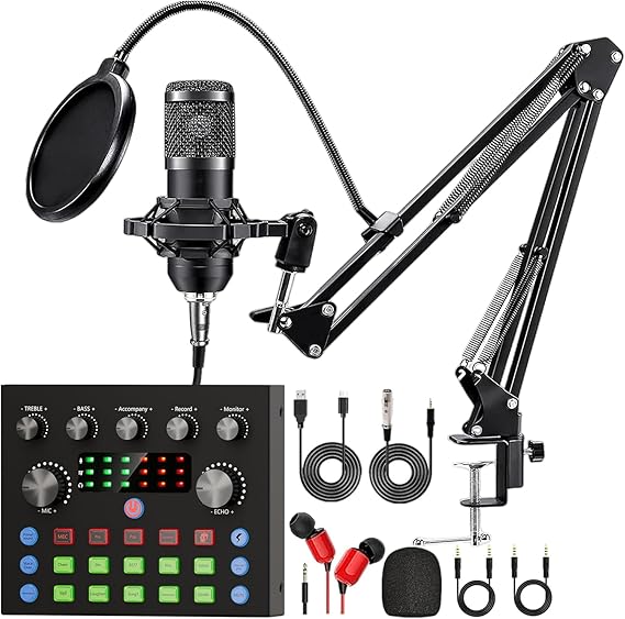 Podcast Equipment Bundle, Recording Studio Package with Podcast Microphone and Voice Changer, Live Sound Card - Audio Interface for Laptop Computer Vlog Living Broadcast Live Streaming YouTube TikTok
