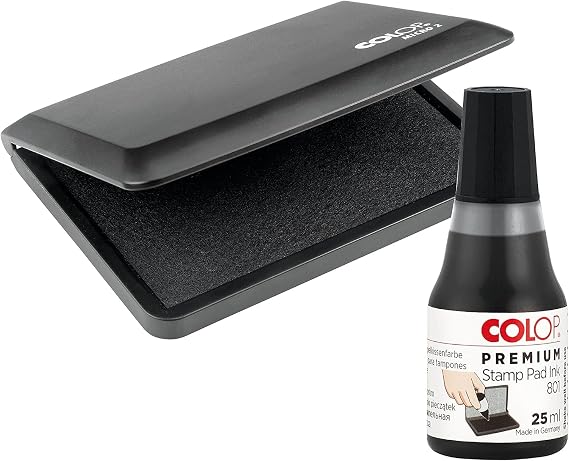 COLOP Black Ink Pad & Ink Pad Refill 2 Pack - Ink Pads for Stamping | Suitable Black Ink Pad for Stamping Letters, Crafting, Home & Office Use - 110mm x 70mm Ink Stamp Pad, 25ml Ink