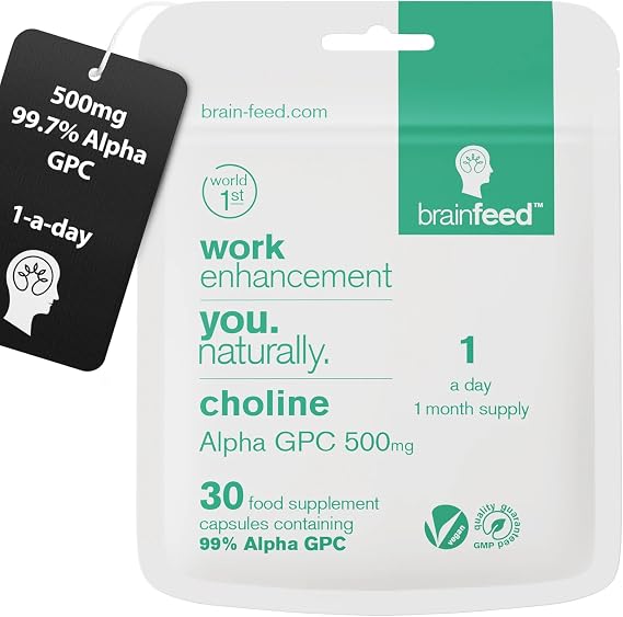 Alpha GPC Capsules (30) | 1-a-Day | 99.7% Alpha-GPC Choline Supplement | 500mg | Nootropic Alpha Brain Supports Memory & Cognition | Acetylcholine Supplement | 1-A-Day High purity alpha-gpc, Acetylcholine nootropic, Acetylcholine aids memory & learning, For work performance & studying