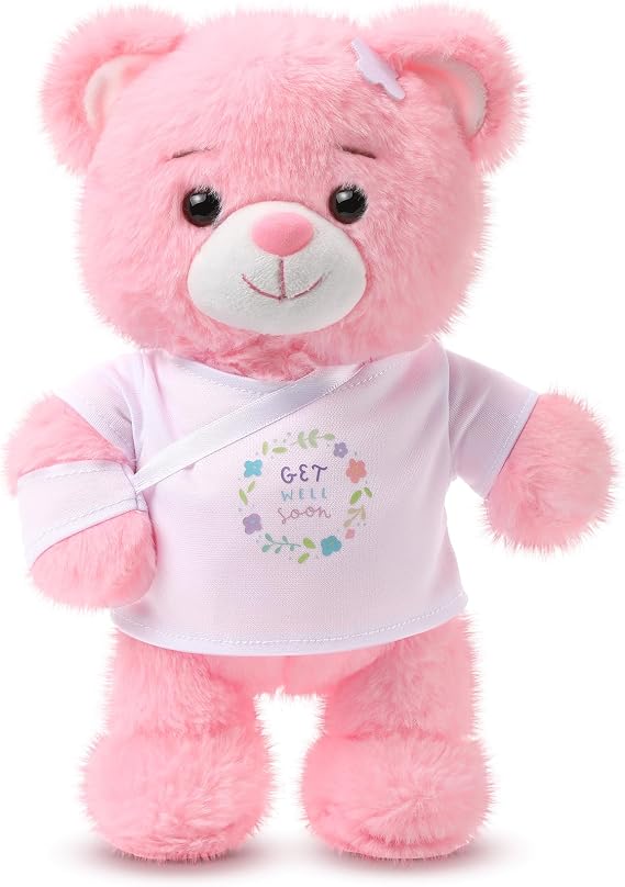 Deekin Get Well Soon Bear 10 Inch Injury Recovery Gift, Pink, Arm Injury