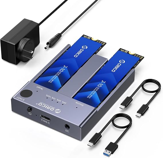 ORICO Dual-Bay M.2 NVMe Cloner USB C to NVMe Docking Station Aluminum M.2 Duplicator Offline Clone for PCIe M-Key SSDs Max Up to 8TB Tool Free-M2P2